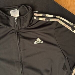 adidas Black Track Jacket with Camouflage Stripe Accents